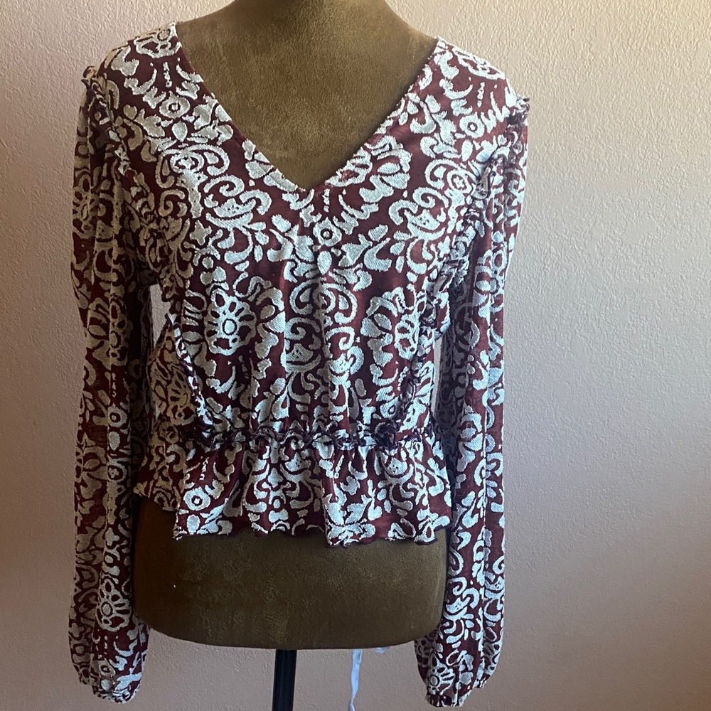 ANTHROPOLOGIE  Brown and White Floral Blouse